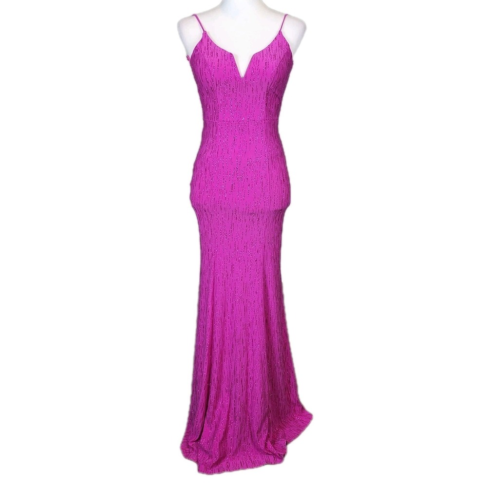 City Triangles Gown Dress‎ Juniors 1 Hot Pink Glitter Sparkle Prom Dance VTG Y2K